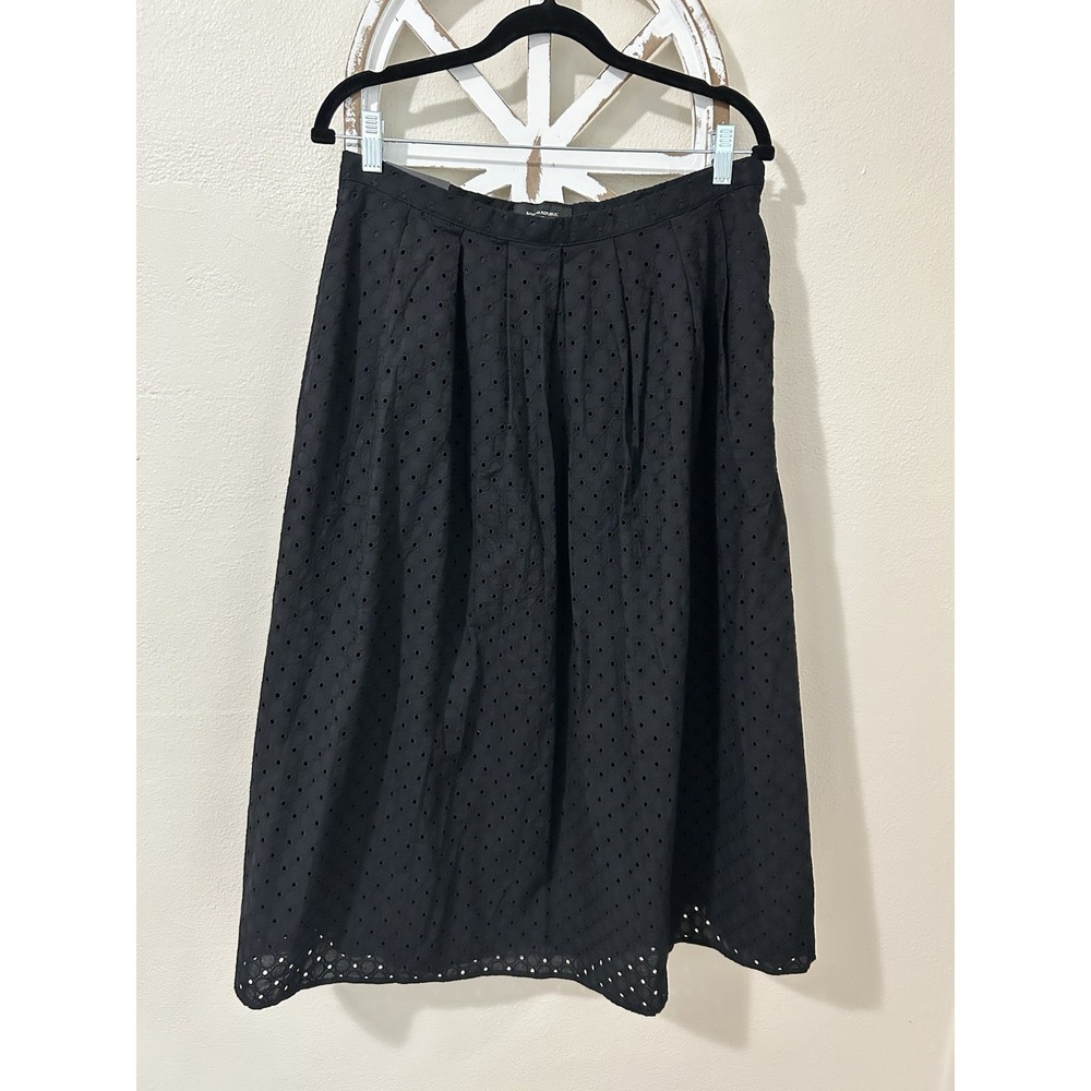 Banana Republic Eyelet Embroidery Whimsigoth Black A-Line Midi Skirt Size 10 *38